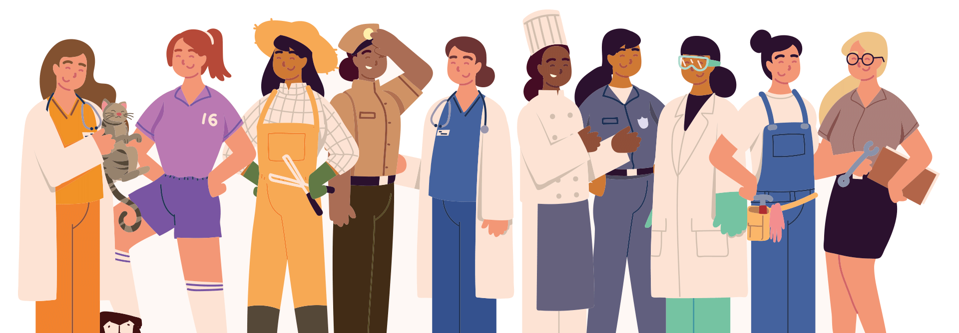 An illustration showing many diverse, professional women.