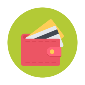 An illustration style image of a wallet with two credit cards sticking out.